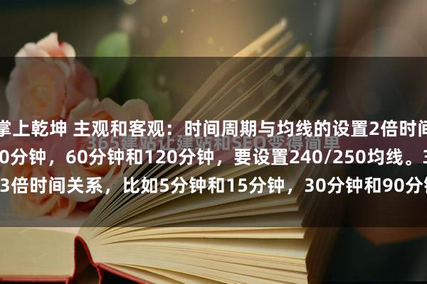 掌上乾坤 主观和客观：时间周期与均线的设置2倍时间关系，比如30分钟和60分钟，60分钟和120分钟，要设置240/250均线。3倍时间关系，比如5分钟和15分钟，30分钟和90分钟，要设置318均线。4...